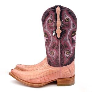 NWT El General Pink Caiman Pointed Toe Boots Women’s Size 8 Embroidered Western